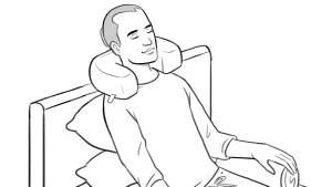 illustration of a man sitting with a neck pillow after hair transplant