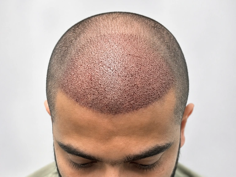 الشعر المزروع في فروة الرأس بعد زراعة الشعر - Transplanted hair on the scalp after a hair transplant