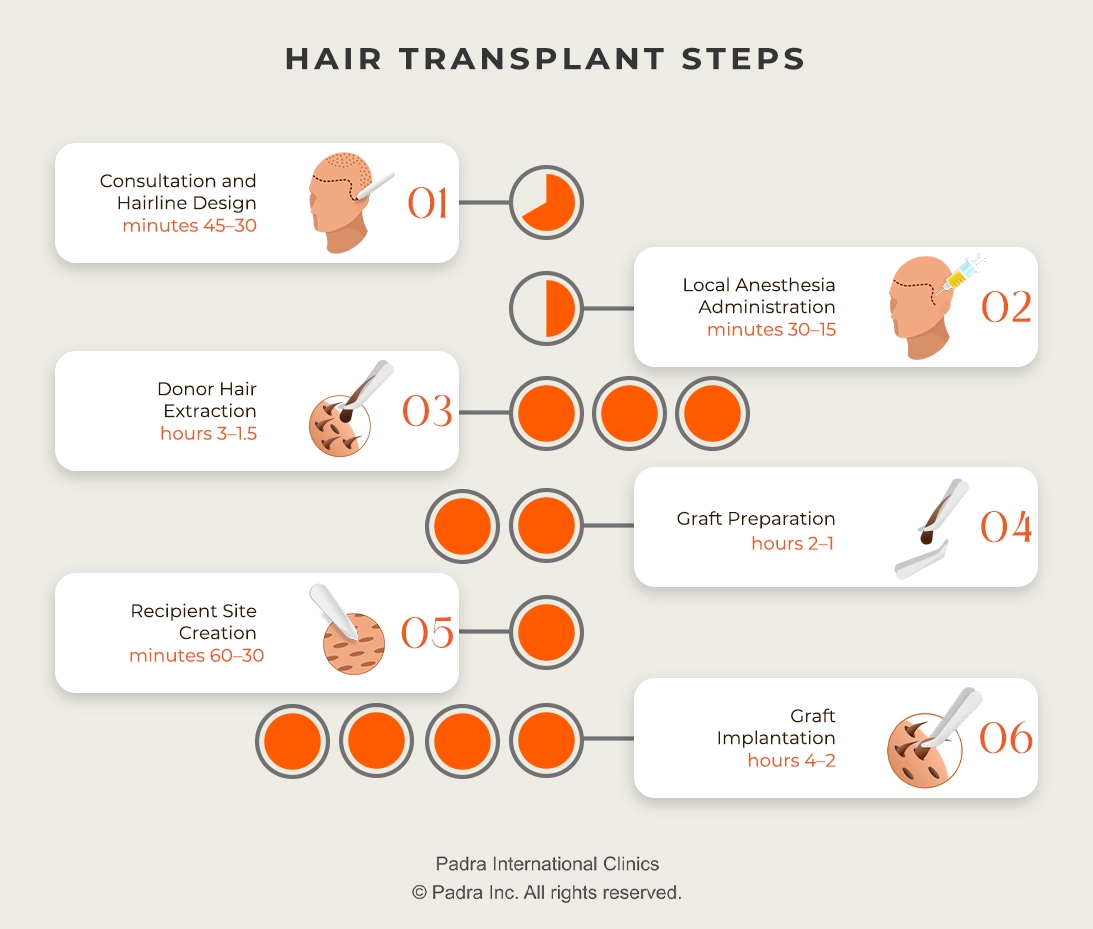 hair transplant procedure time infographic